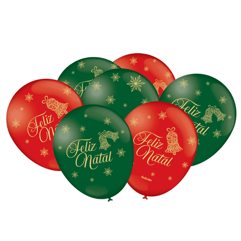 Balão Natal Vermelho e Verde Noite Feliz 9" com Estampa