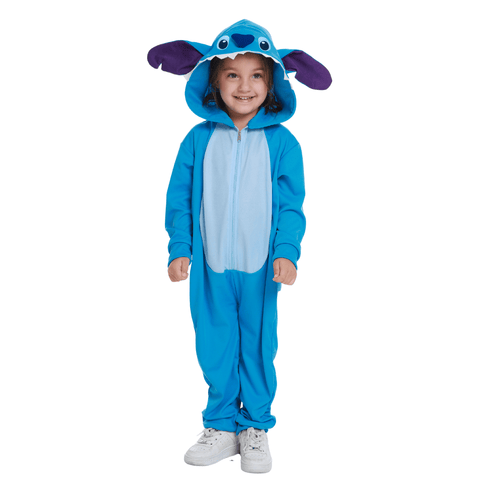 Fantasia Infantil Stitch Longa Azul com Capuz e Cauda