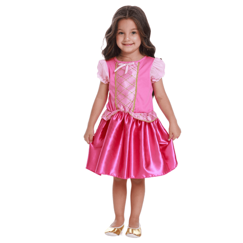 Fantasia Infantil Princesa Rosa Pop com Detalhes Dourados