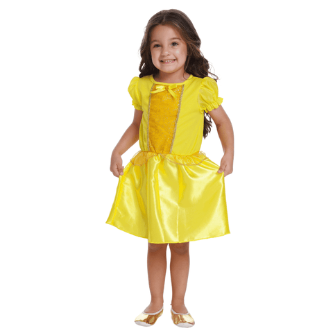 Fantasia Princesa Dourada Infantil com Laço e Brilho