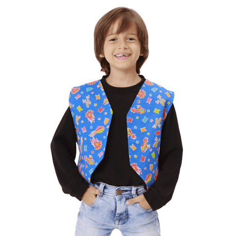 Colete Festa Junina Infantil Menino Caipira Azul com Balões