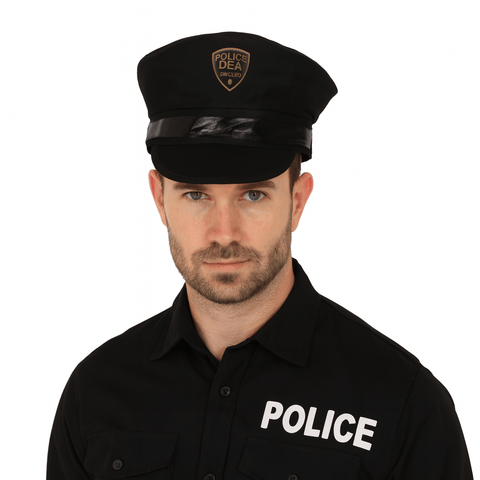 Kit 10 Quepes Policial Preto Acessório Adulto Para Fantasia