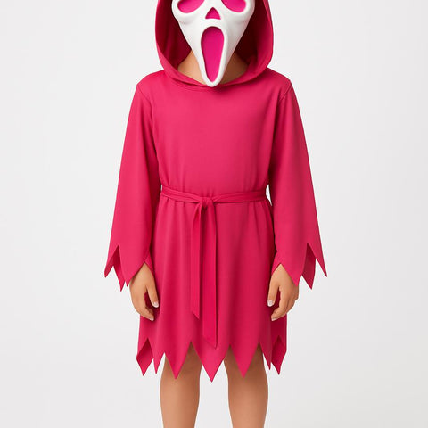 Fantasia Infantil Pânico Halloween Rosa com Capuz e Máscara